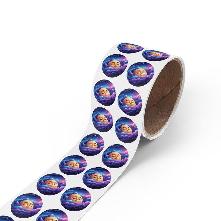 Galaxy Moon Round Sticker Label Rolls – Durable BOPP, Cute Space Design