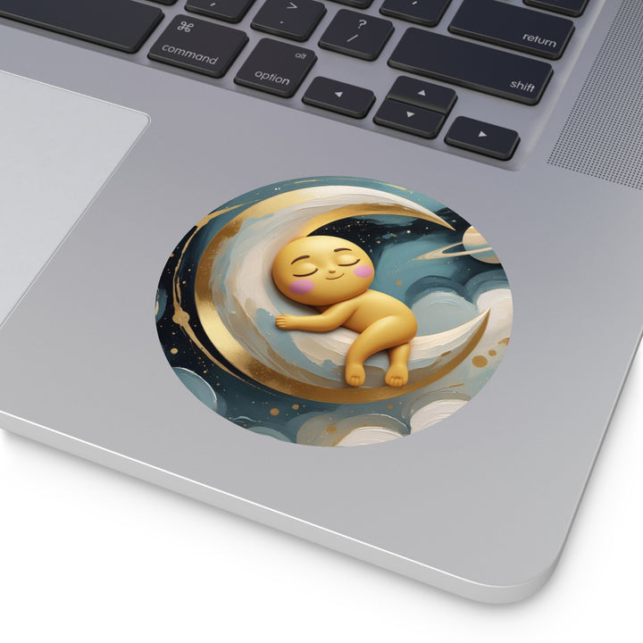 Custom Round Vinyl Sticker – Cute Celestial Baby Moon Nursery Decor