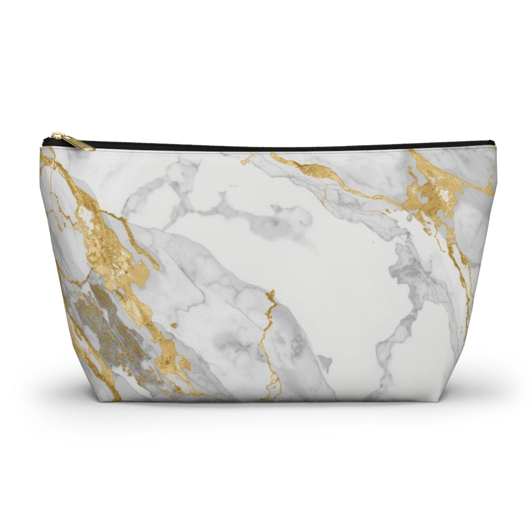 Chic Marble Gold T-Bottom Accessory Pouch – Stylish Organizer for Travel & Makeup