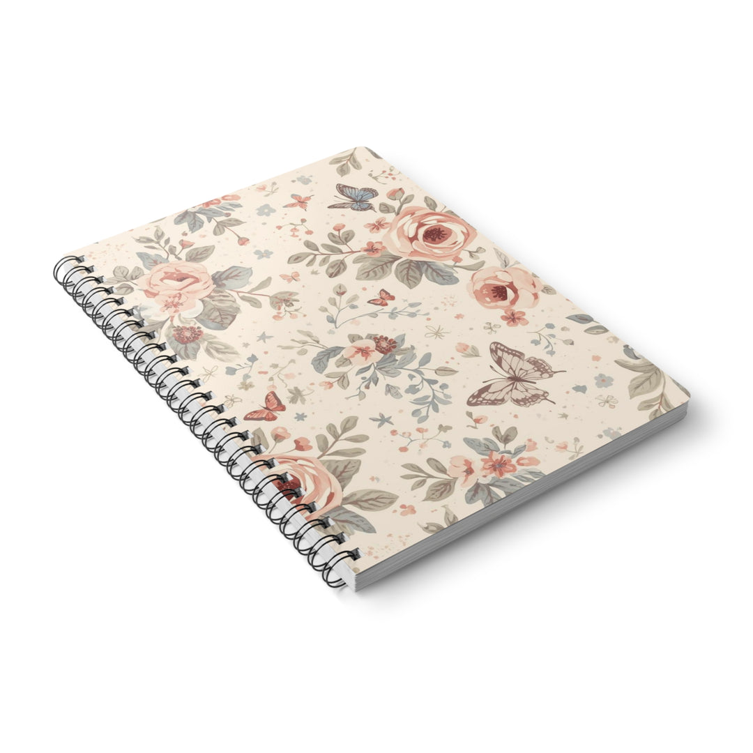 Floral Wirobound Softcover Notebook A5 – Pastel Roses, Vintage Chic Journal