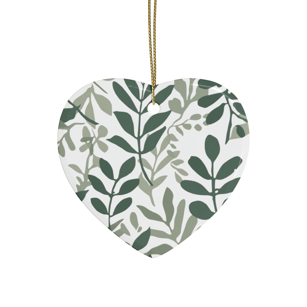 Personalized Ceramic Ornaments – Modern Botanical Leafy Green Design (1–20pcs)