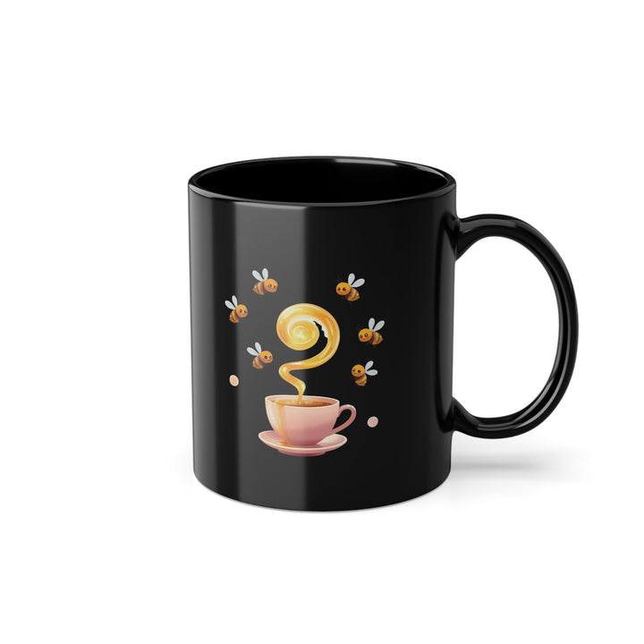 Sleek Black Coffee Cup 11oz – Cute Bee & Honey Pastel Mug, Gift-Ready