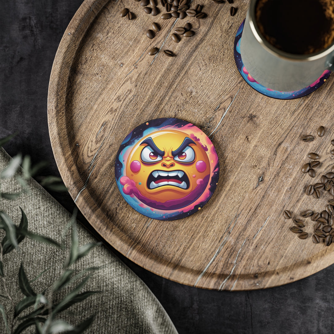 Cosmic Fun Angry Sun Coasters – Bold Space Cartoon, Stylish Table Protection