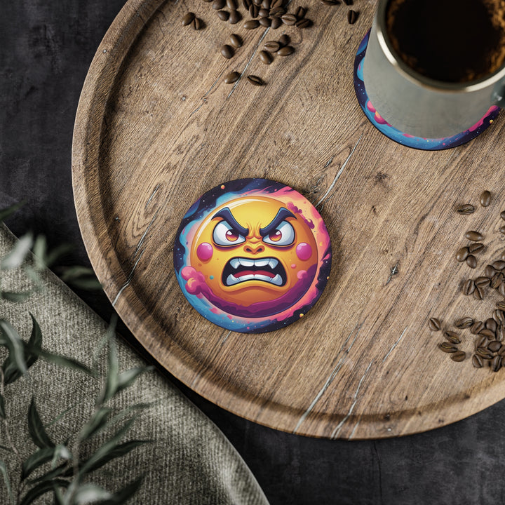 Cosmic Fun Angry Sun Coasters – Bold Space Cartoon, Stylish Table Protection