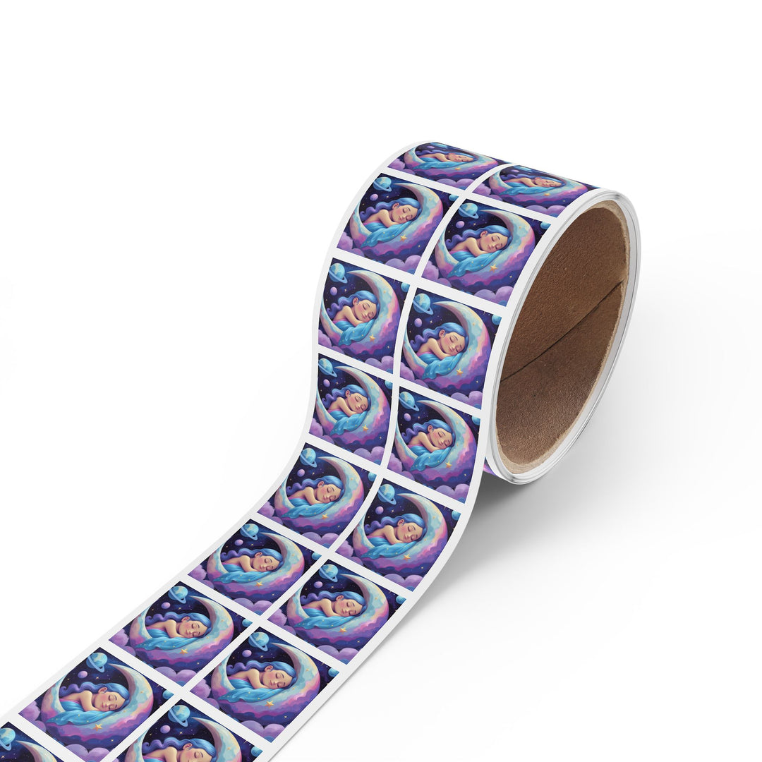 Dreamy Moon Girl Square Sticker Roll – Cute Celestial Custom Labels