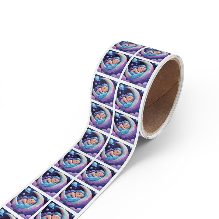 Dreamy Moon Girl Square Sticker Roll – Cute Celestial Custom Labels