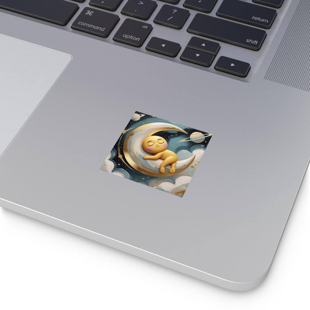 Custom Square Sticker – Sleepy Moon Baby Design, Weatherproof, Removable