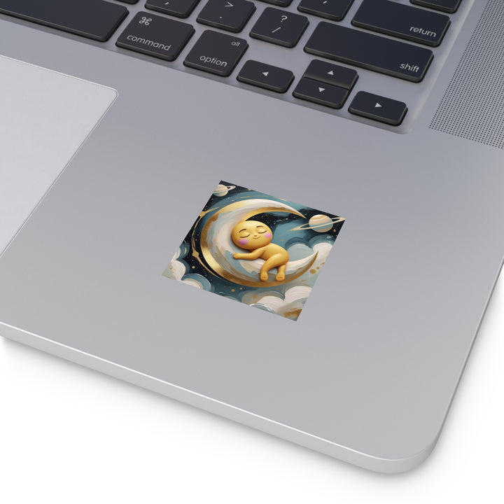 Custom Square Sticker – Sleepy Moon Baby Design, Weatherproof, Removable