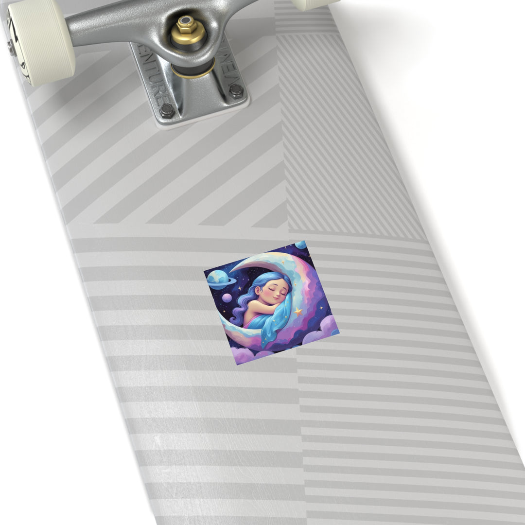 Dreamy Celestial Girl Moon Square Sticker – Custom Weatherproof Vinyl