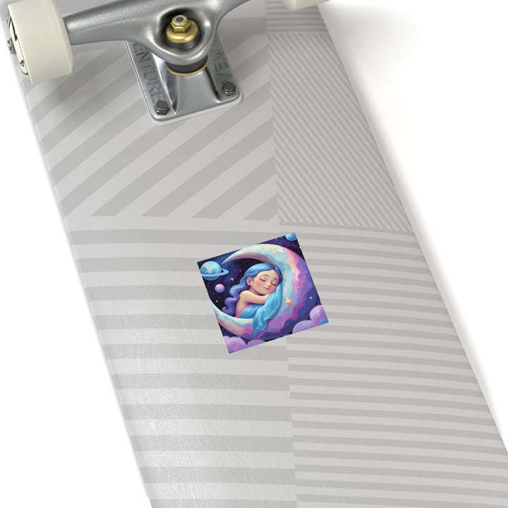 Dreamy Celestial Girl Moon Square Sticker – Custom Weatherproof Vinyl