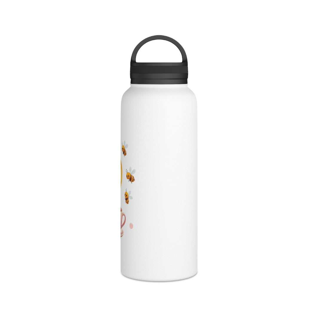 Bee Happy Stainless Steel Water Bottle – Cute Bees, Pastel Teacup, Handle Lid