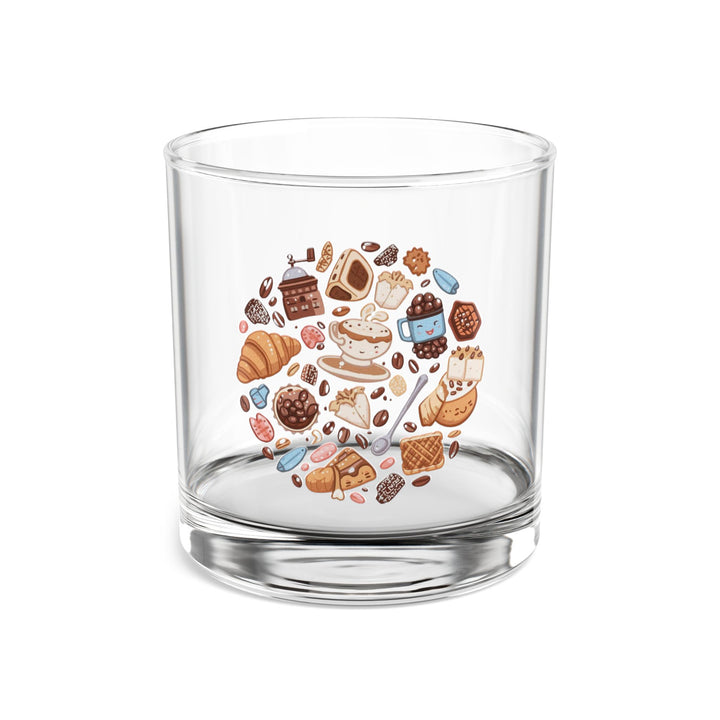Whimsical Café Cartoon 10oz Rocks Glass – Fun Coffee & Dessert Art Cup