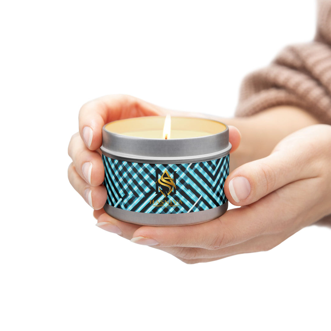 Modern Geometric Tin Candle – Handcrafted, Custom Scented, Art-Inspired