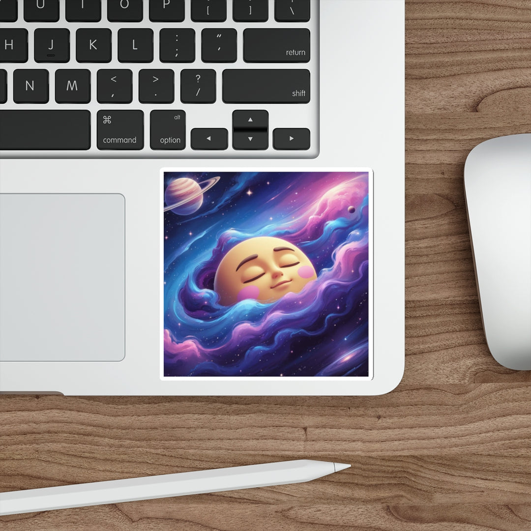 Custom Die-Cut Galaxy Sticker – Whimsical Moon Face, Cute Space Design