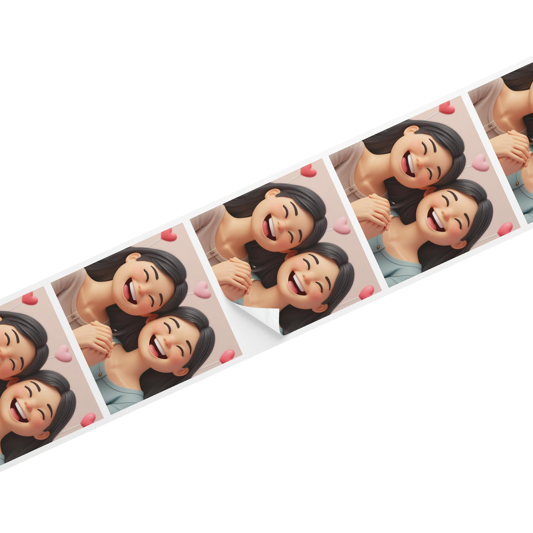 Joyful 3D Cartoon Girls Square Sticker Rolls – Cute, Durable Label Magic