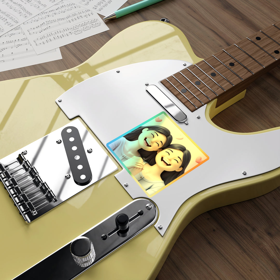 Holographic Die-Cut Sticker – Cute Cartoon Friends, Trendy Iridescent Shine