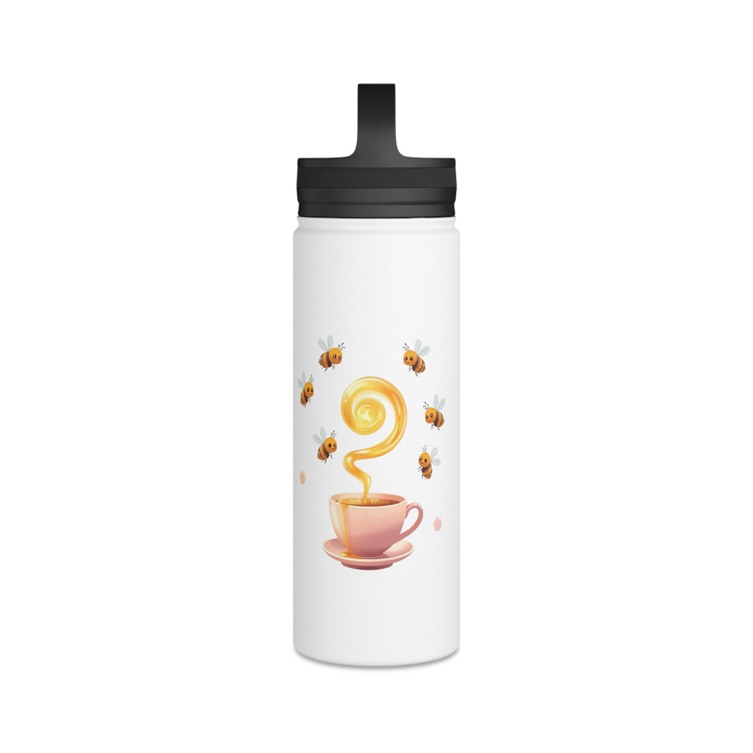 Bee Happy Stainless Steel Water Bottle – Cute Bees, Pastel Teacup, Handle Lid