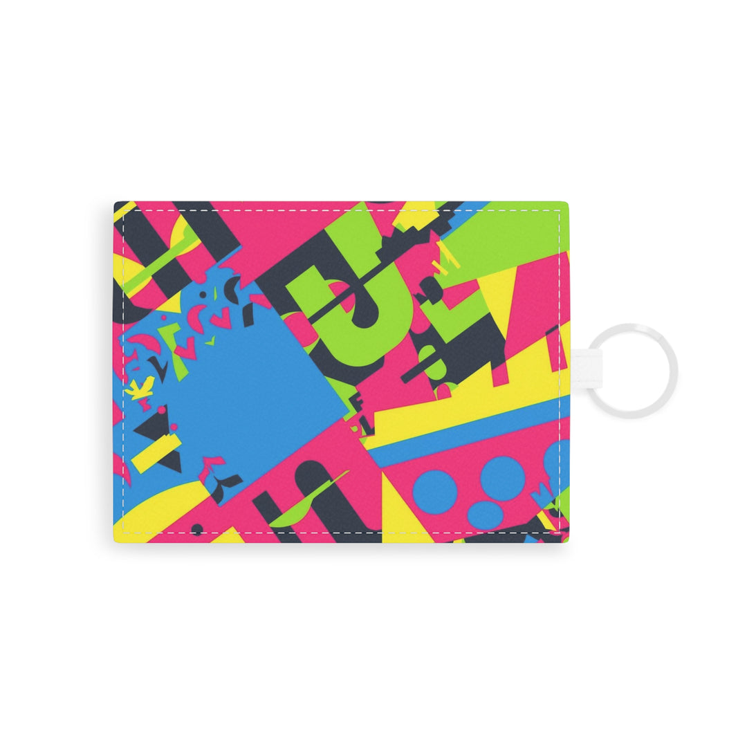 Personalized Saffiano Leather Card Holder – Bold Neon Abstract, Custom Gift