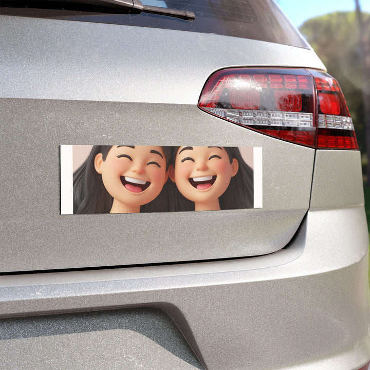 Custom Car Magnet – Cute 3D Cartoon Smiling Girls, Friendship & Joy