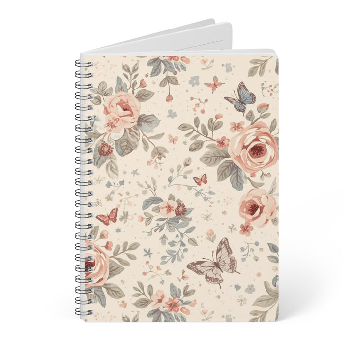 Floral Wirobound Softcover Notebook A5 – Pastel Roses, Vintage Chic Journal
