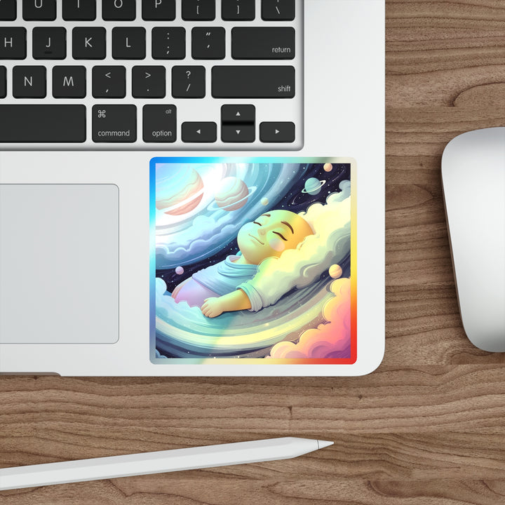 Dreamy Cosmic Holographic Die-Cut Sticker – Pastel Galaxy Baby Design