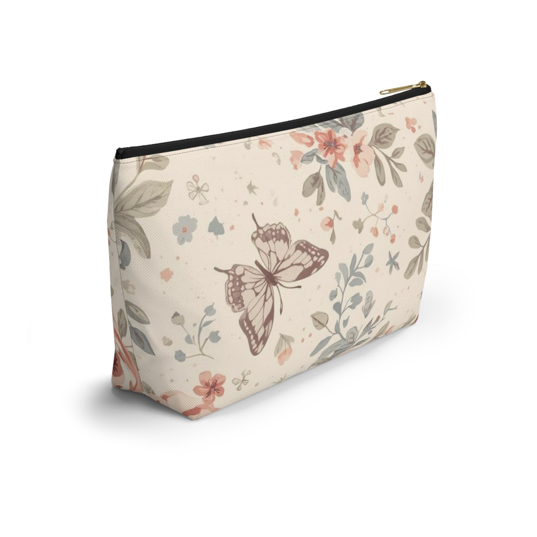 Chic T-Bottom Accessory Pouch – Pastel Floral Roses & Butterflies, Stylish Organizer
