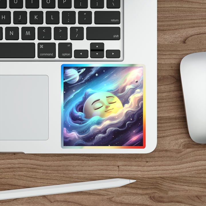 Dreamy Galaxy Holographic Die-Cut Sticker – Cute Moon & Cosmic Vibes
