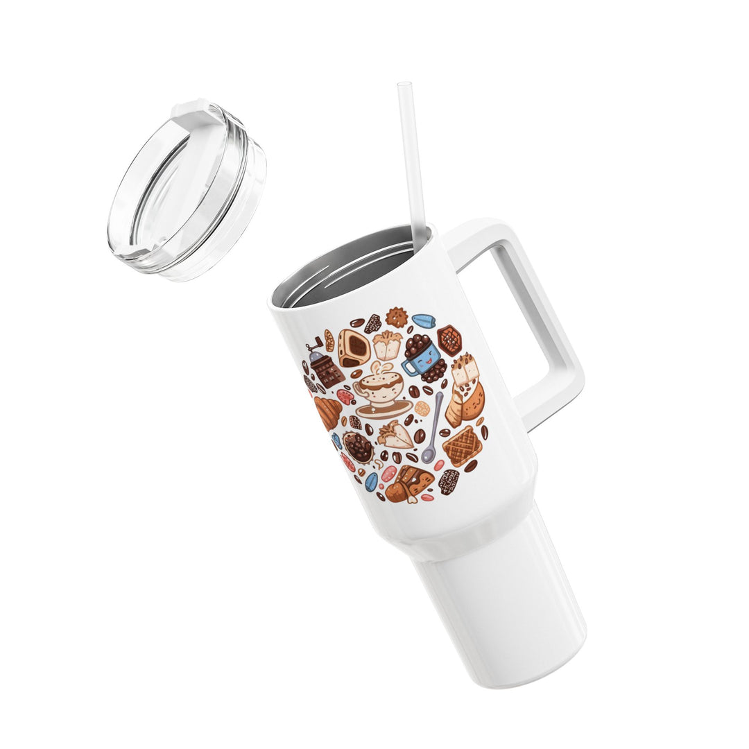 40oz Custom Café Cartoon Insulated Tumbler – Cute Coffee & Dessert Art