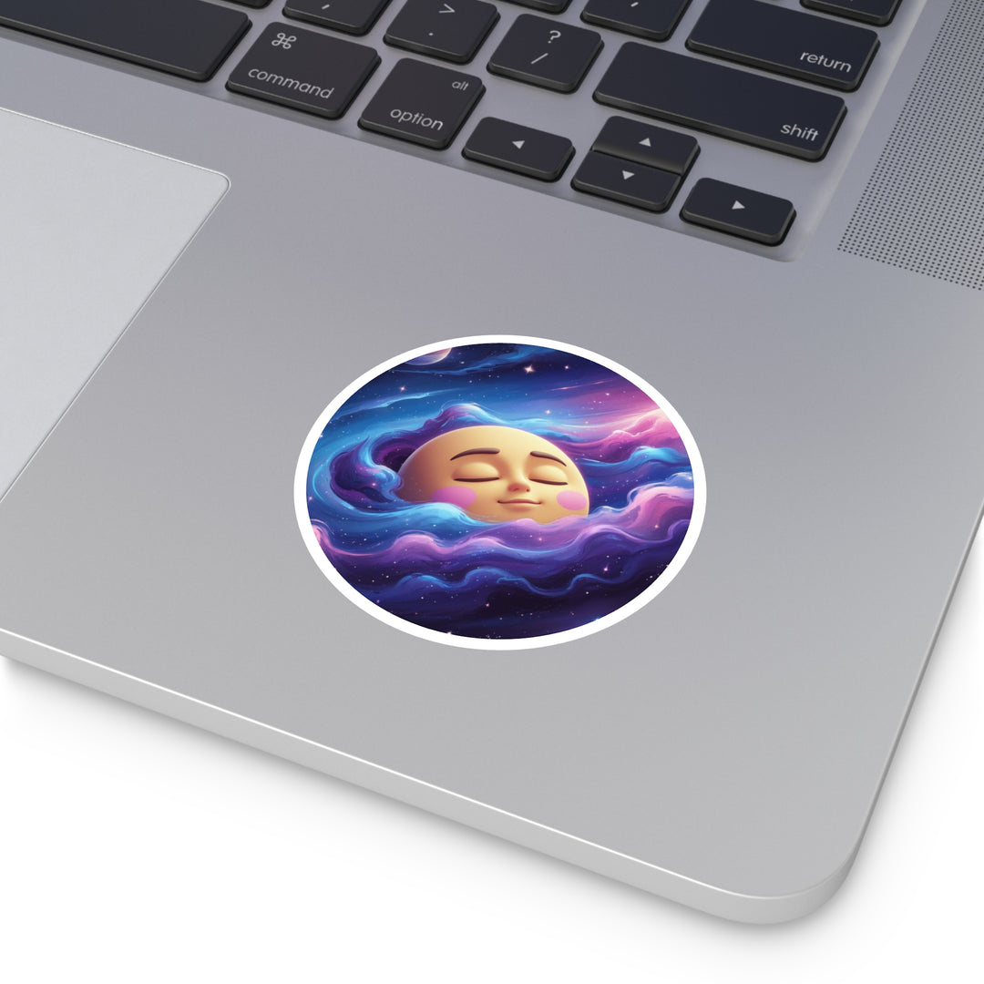 Dreamy Galaxy Moon Round Sticker – Weatherproof, Custom Vinyl Decal