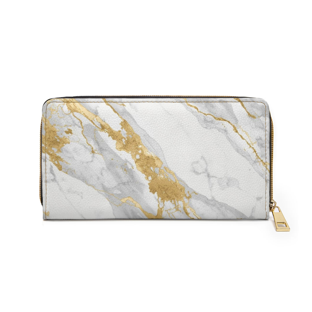 Sleek Marble Gold Zipper Wallet – Personalized Luxe Faux Leather Organizer