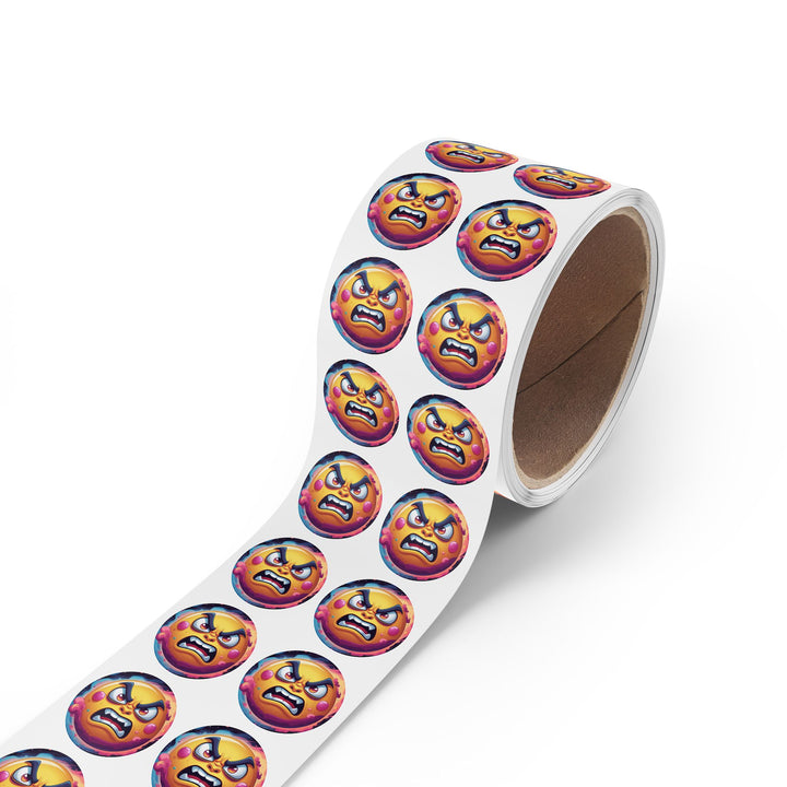 Round Sticker Label Roll – Angry Sun Space Theme, Durable, Fun & Glossy