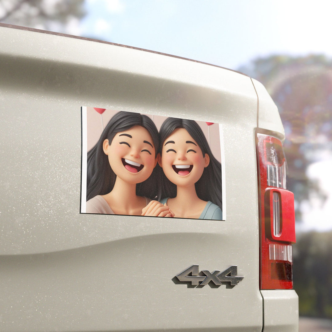 Custom Car Magnet – Cute 3D Cartoon Smiling Girls, Friendship & Joy