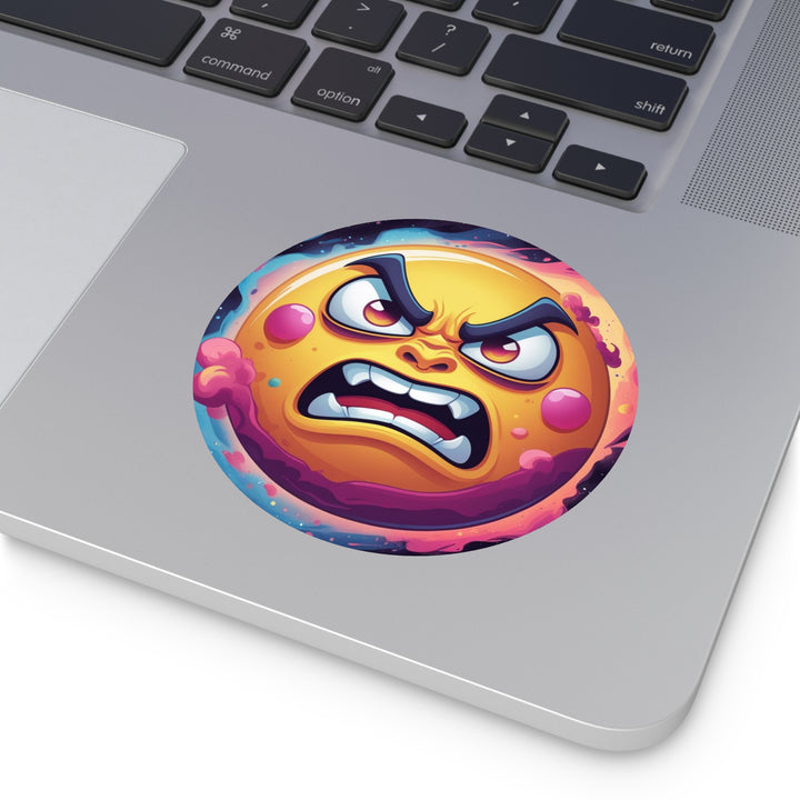 Custom Round Vinyl Sticker – Bold Angry Sun Space Theme, Waterproof & Trendy