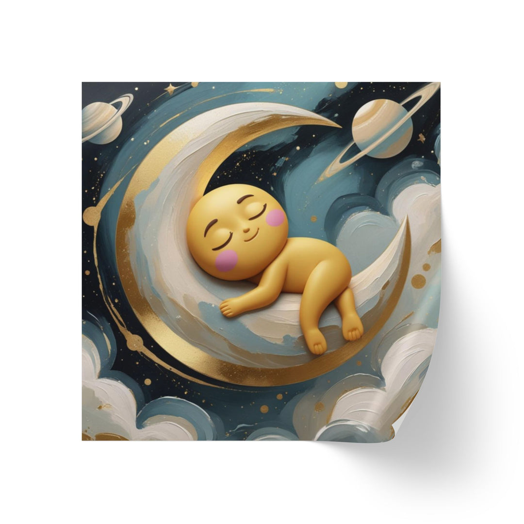 Celestial Baby Moon Square Sticker Rolls – Cute Nursery Labels, Custom Sizes