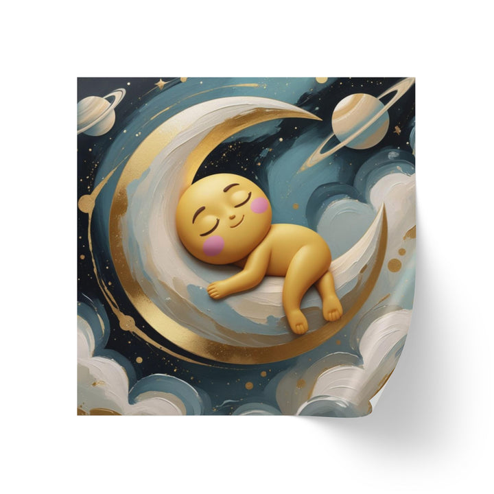 Celestial Baby Moon Square Sticker Rolls – Cute Nursery Labels, Custom Sizes