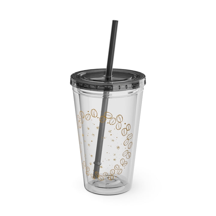 Sunsplash 16oz Coffee-Bean Tumbler with Straw – Stylish Café Vibes To-Go