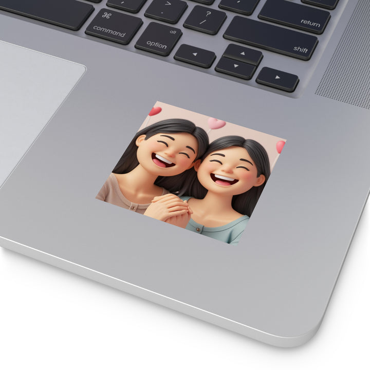 Charming 3D Cartoon Girls Laminate Square Sticker – Cute & Durable!