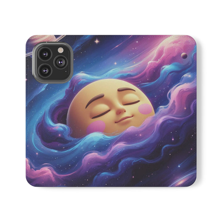 Dreamy Galaxy Flip Case – Cute Moon & Star Wallet Cover, Vegan Leather