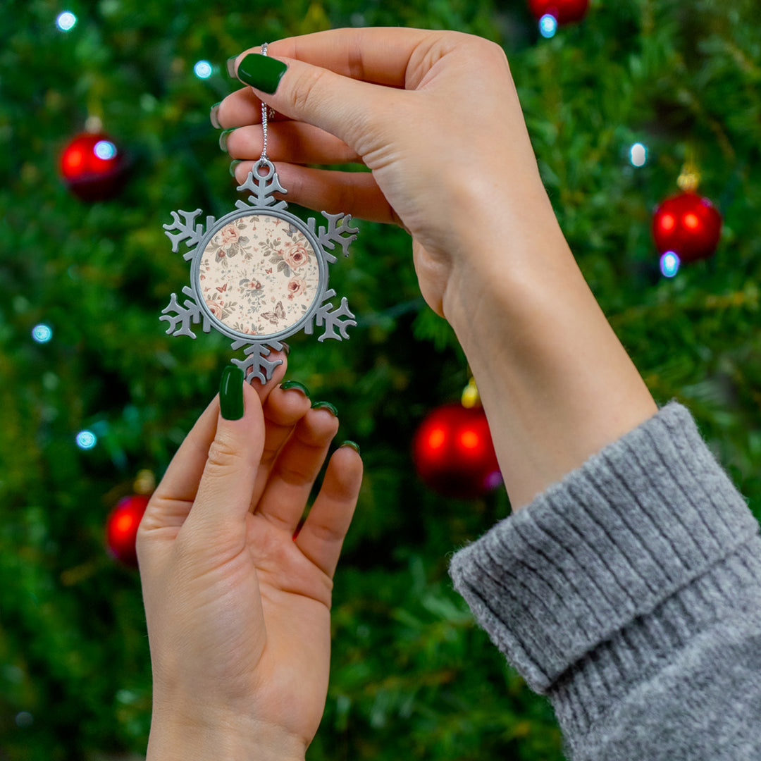 Custom Pewter Snowflake Ornament – Floral Vintage, Handcrafted Keepsake Gift