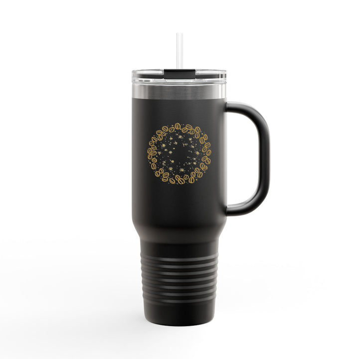 40oz Insulated Travel Mug – Coffee Bean Art, Leakproof, Trendy Black