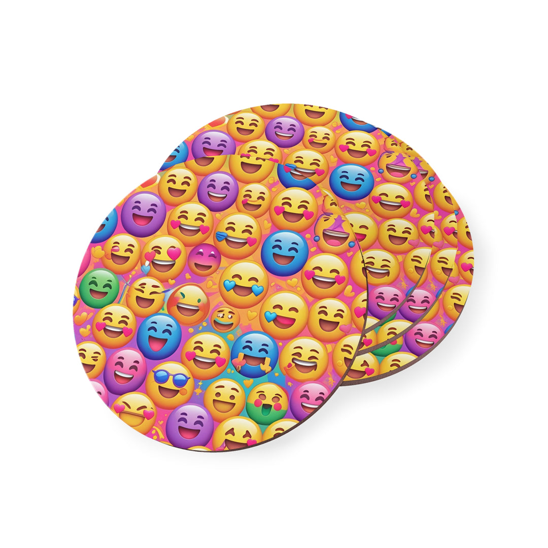 Cheerful Emoji Pattern Coasters – Vibrant, Durable, Fun Table Decor Set