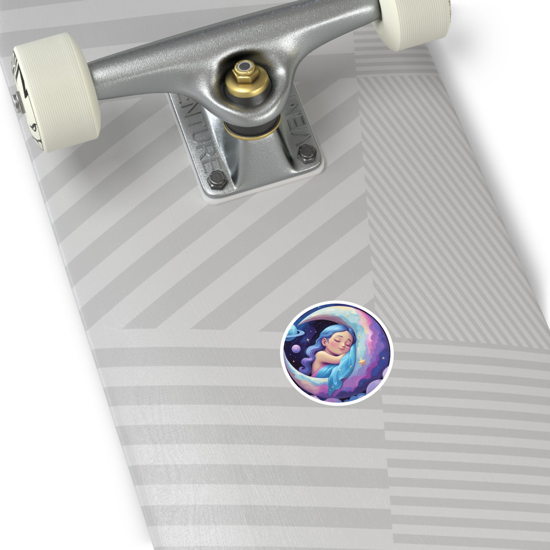 Dreamy Moon Girl Round Sticker – Waterproof, Custom Vinyl Celestial Decor