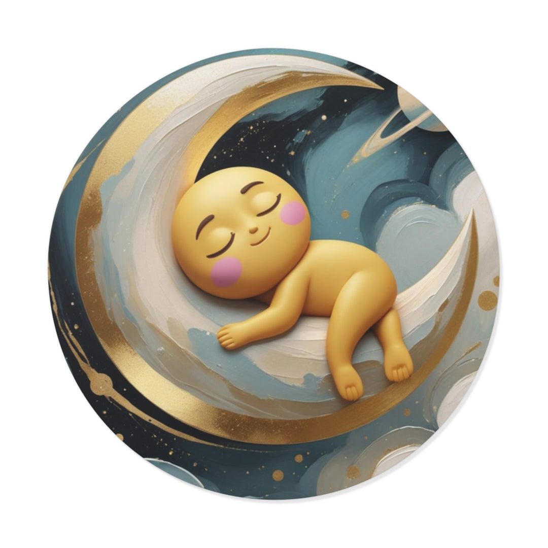 Custom Round Vinyl Sticker – Cute Celestial Baby Moon Nursery Decor