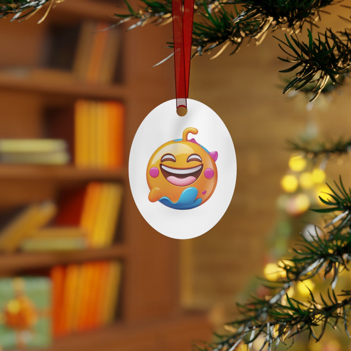 Joyful Emoji Glossy Metal Ornament – Customizable, Durable & Trendy Décor