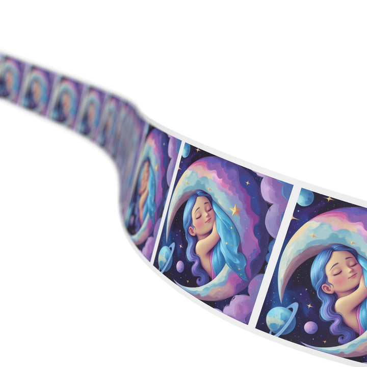 Dreamy Moon Girl Square Sticker Roll – Cute Celestial Custom Labels