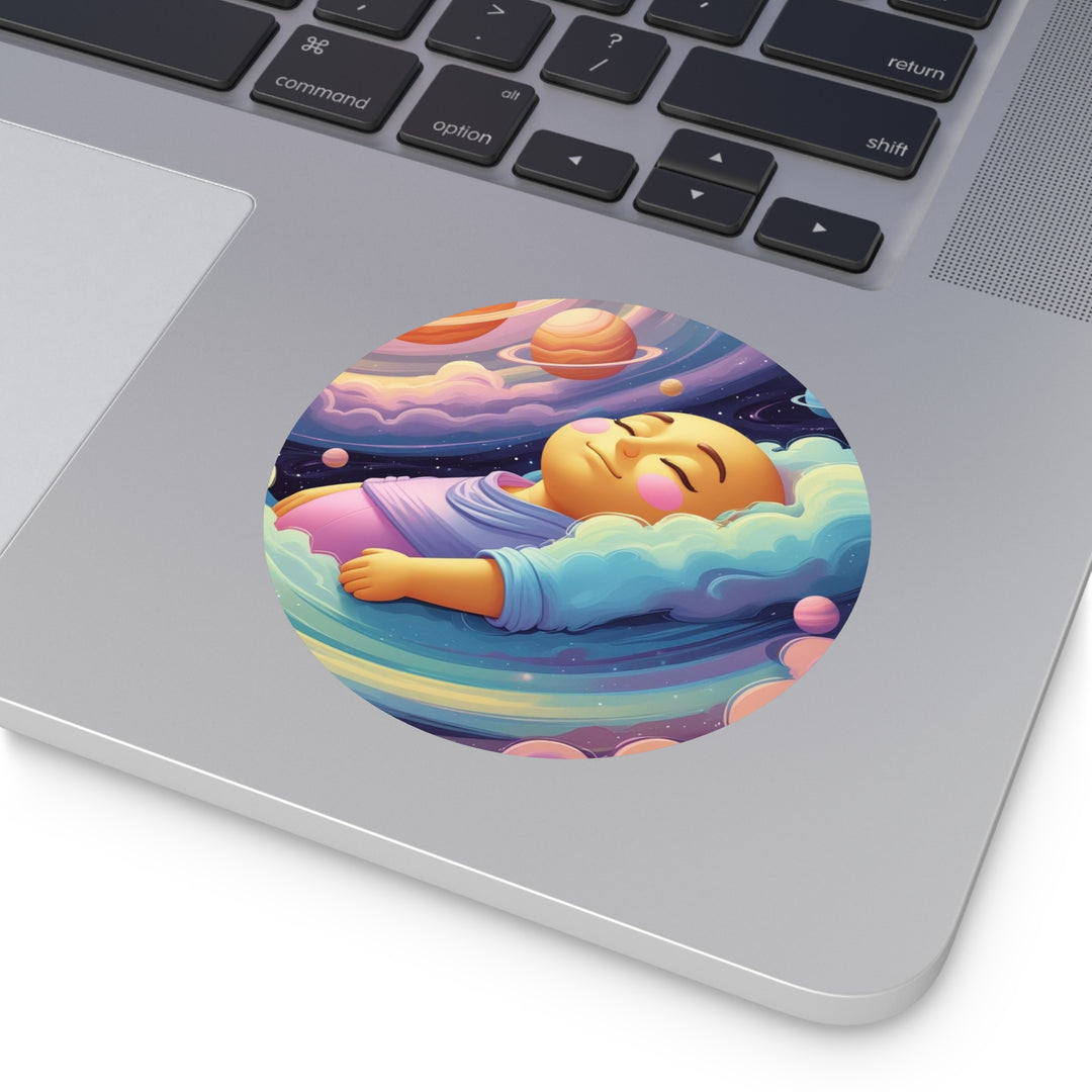 Custom Round Vinyl Sticker – Cosmic Baby Dream Galaxy, Waterproof & Durable