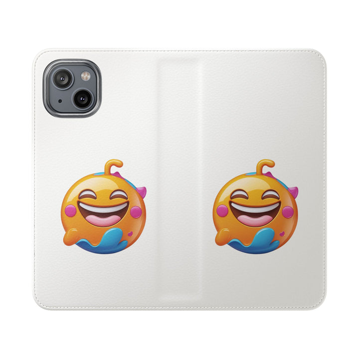 Emoji Joy Premium Flip Case – Fun Vegan Leather Wallet Stand Cover