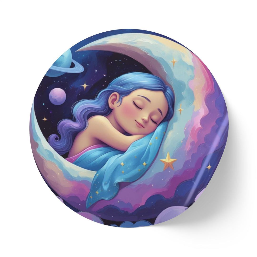 Dreamy Moon Girl Round Sticker Labels – Durable, Glossy, Celestial Rolls