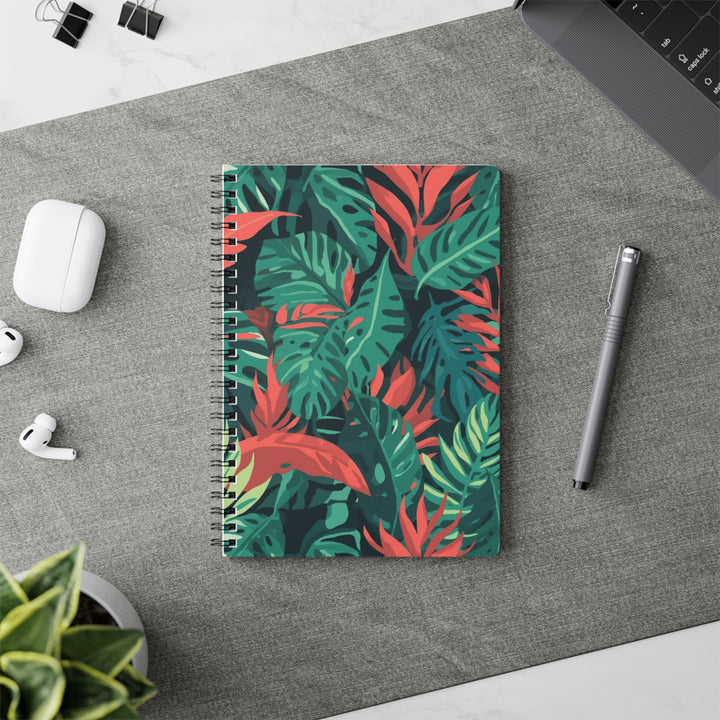 Wirobound A5 Softcover Notebook – Tropical Leaf Design, 150 Pages, Luxe & Trendy
