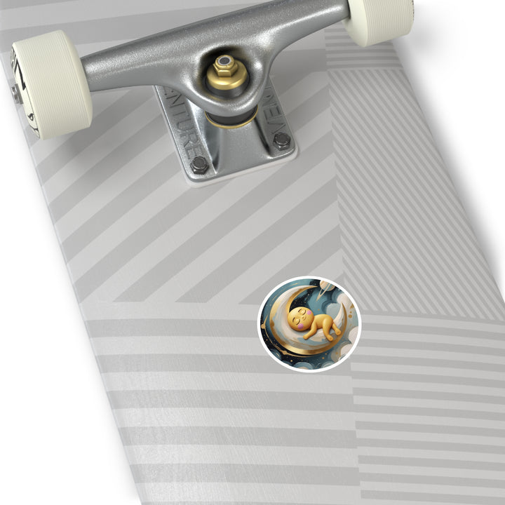 Whimsical Celestial Moon Round Sticker – Cute Baby Nursery Waterproof Decal
